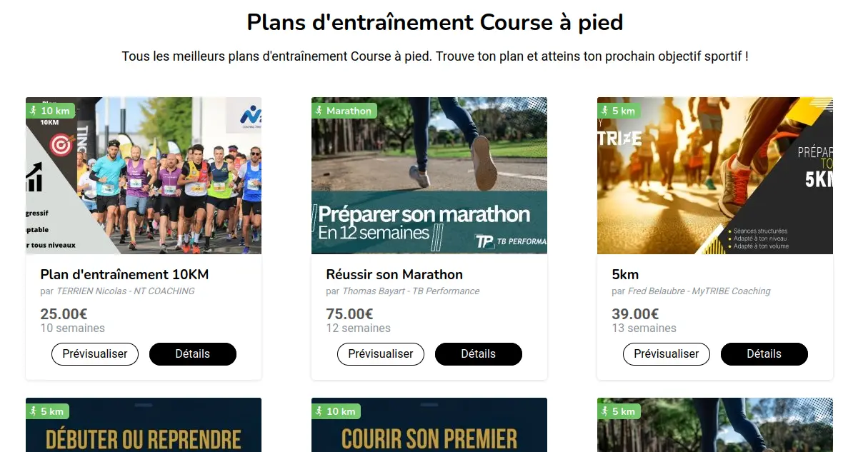Boutique en ligne de plan d'entraînement
